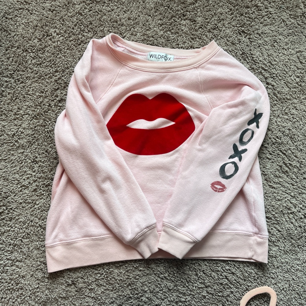 Wildfox Blush Sweatshirt with Red Lips Graphic